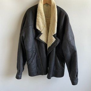 Vintage 80s / 90s Mens Shearling Leather Andrew Marc Aviator Jacket